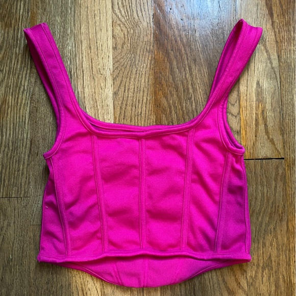 Ribbed Pink Suzettes Collection Ribbed Corset Top Womens S/M Built Up Tank Top - Picture 2 of 7